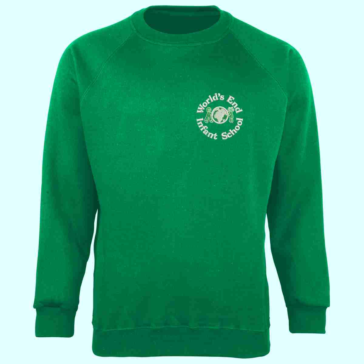 Green Crew Sweatshirt with School logo to left breast